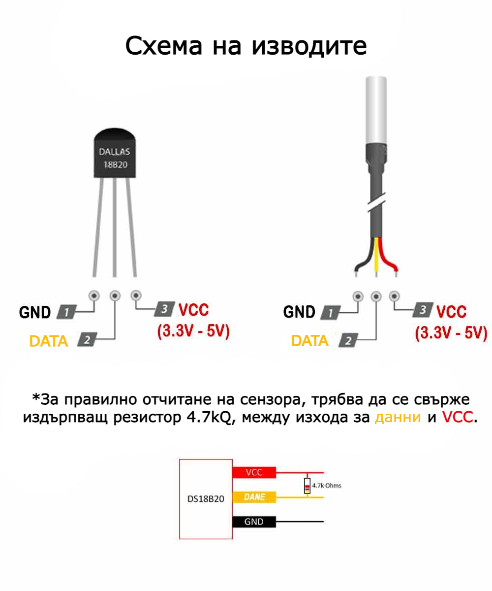 Цифров датчик за температура схема на свързване
