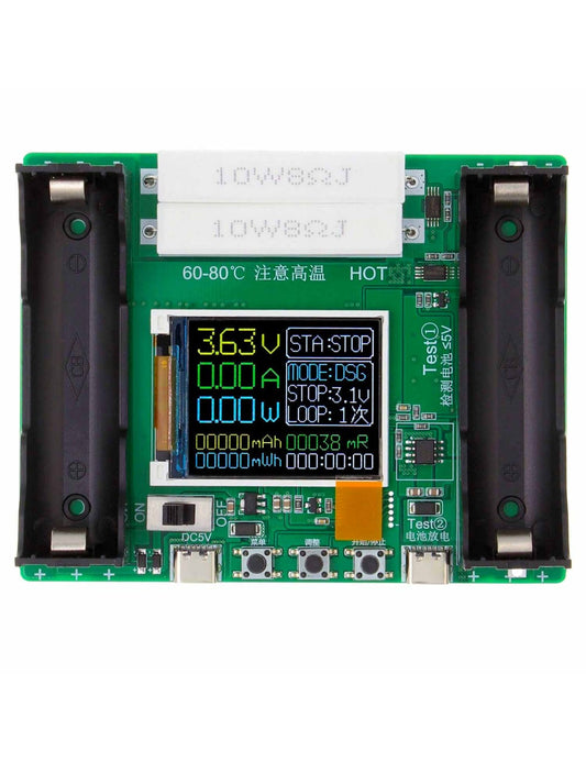 18650 Тестер за капацитет на батерия с дисплей - USB-C
