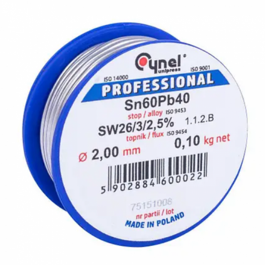 Тинол за запояване Cynel припой Sn60Pb40 2мм 100гр на макара