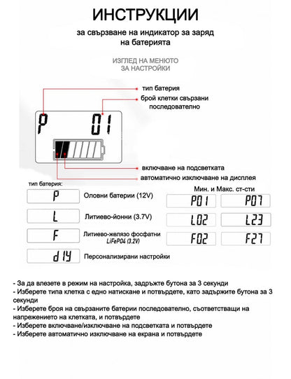 Индикатор за заряд на батерия инструкции